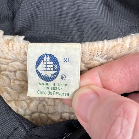 Vintage 80's Windjammer Sherpa‎ Lined Nylon Snap Down jacket Men's XL Black - Picture 8 of 14